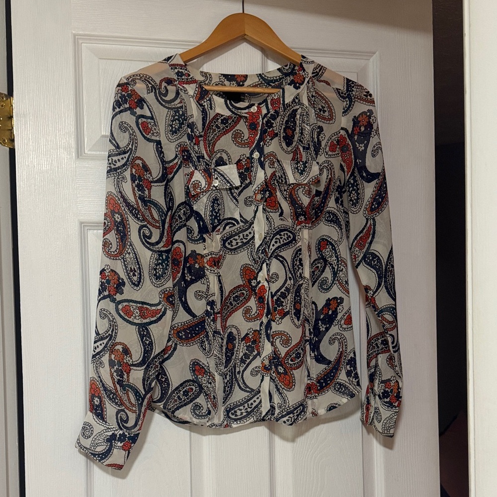 Ann Taylor Paisley Blouse - Red, Blue, Cream